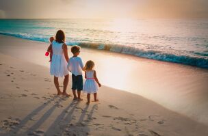 bigstock Mother With Kids Walk On Sand  356027282