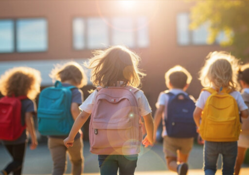 A group of young children walking into school