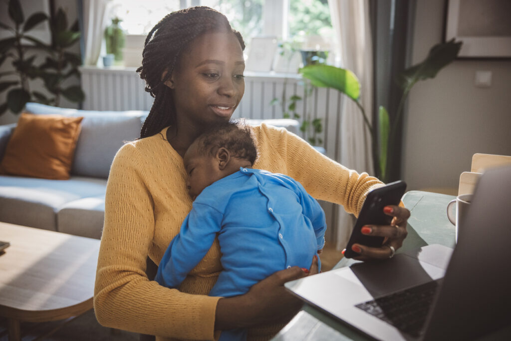 Mother with baby contacting lawyers