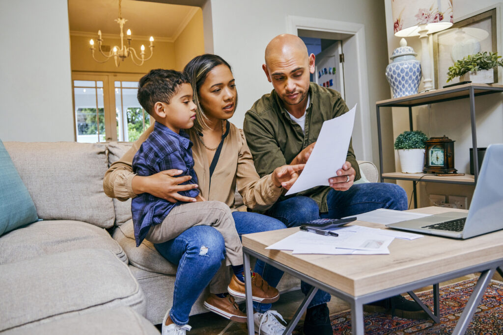 Family looking at documents