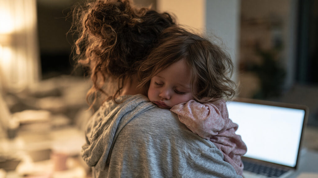 Mother holding young child