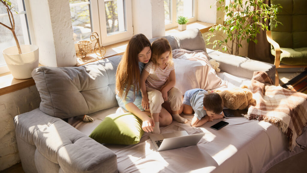 woman with kids at home